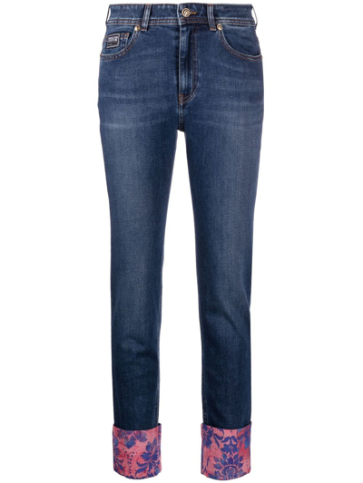 Versace Jeans Couture Baroque-cuff Skinny Jeans In Blue