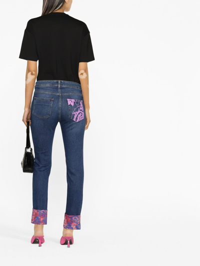 Versace Jeans Couture Baroque-cuff Skinny Jeans In Blue