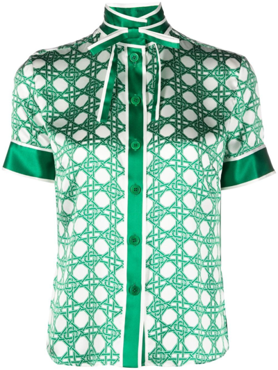 Shop Casablanca Monogram-print Silk Shirt In Green
