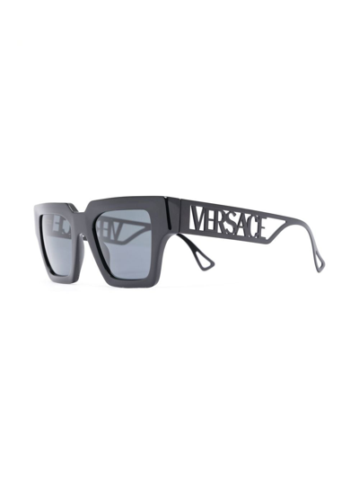 Shop Versace Logo-arm Square-frame Sunglasses In Black