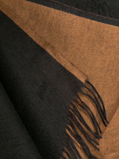 Zegna Two-tone Fringed-edge Scarf In Black