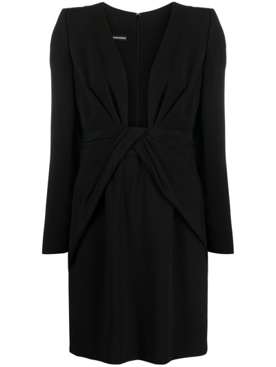 Shop Emporio Armani Long-sleeved Draped Dress In Black