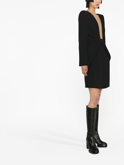 Shop Emporio Armani Long-sleeved Draped Dress In Black