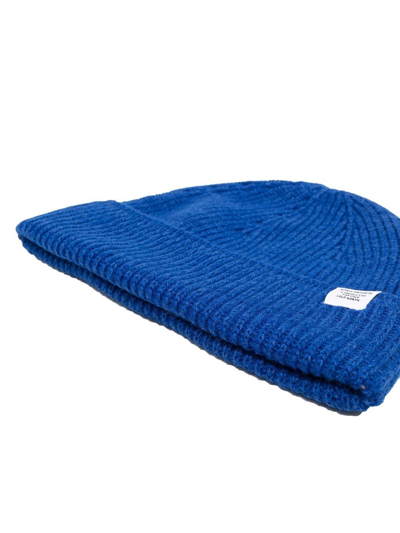 Shop Norse Projects Logo-patch Knitted Beanie In Blue