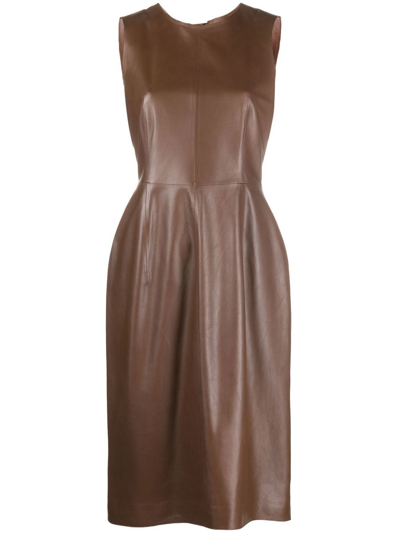 Shop Desa 1972 Leather Midi Dress In Brown