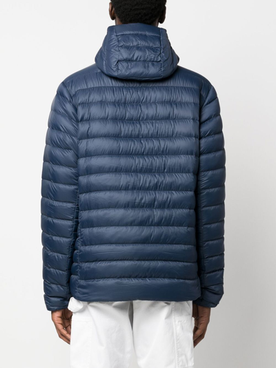 Shop Patagonia Logo-patch Hooded Down Jacket In Blue