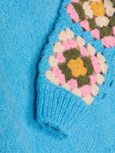 Shop Mc2 Saint Barth Crochet-sleeve Knitted Jumper In Blue