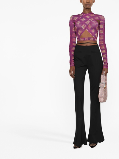 Knwls Print Mesh Cropped Top In Purple