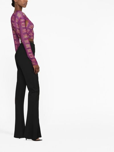 Knwls Print Mesh Cropped Top In Purple
