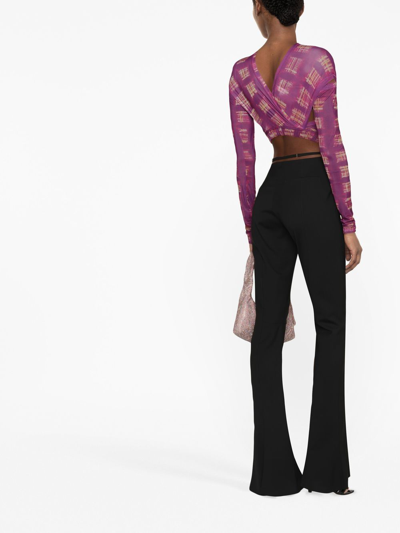 Knwls Print Mesh Cropped Top In Purple