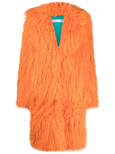 Shop Alabama Muse Bow-detail Faux-fur Coat In Orange