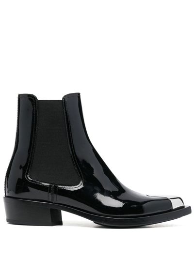 Shop Alexander Mcqueen Patent Ankle Boots In Black