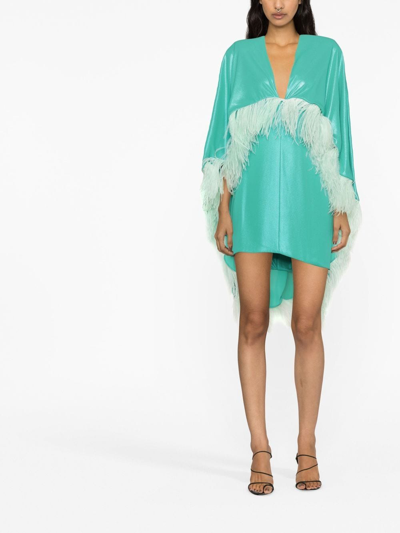 Shop Nervi Feather-trim Empire Asymmetric Dress In Green