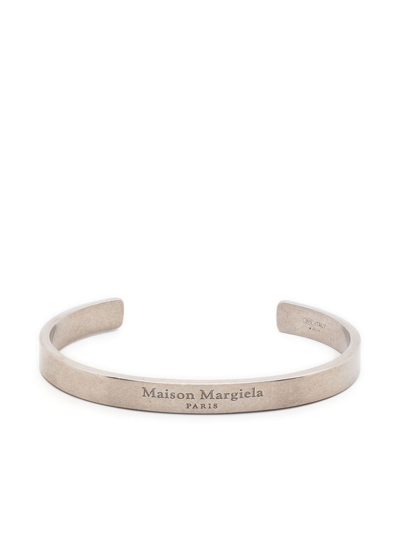 Shop Maison Margiela Logo-engraved Cuff Bracelet In Silver