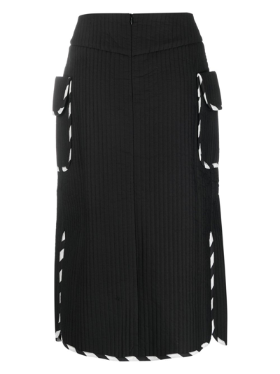 Henrik Vibskov Pleated Stripe-trim Straight Skirt In Black