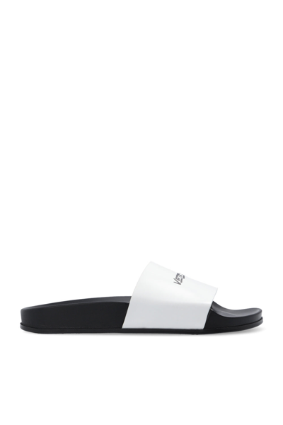 Shop Vetements Leather Slides With Logo In Standard