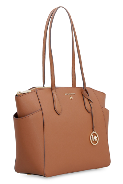Shop Michael Michael Kors Marilyn Leather Tote In Saddle Brown
