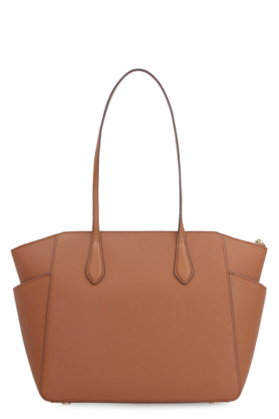 Shop Michael Michael Kors Marilyn Leather Tote In Saddle Brown