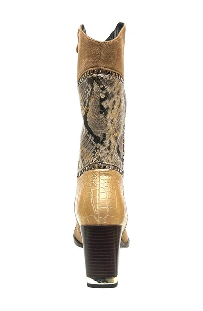 Lady Couture Art Patchwork Studded Snake Embossed Boot In Taupe