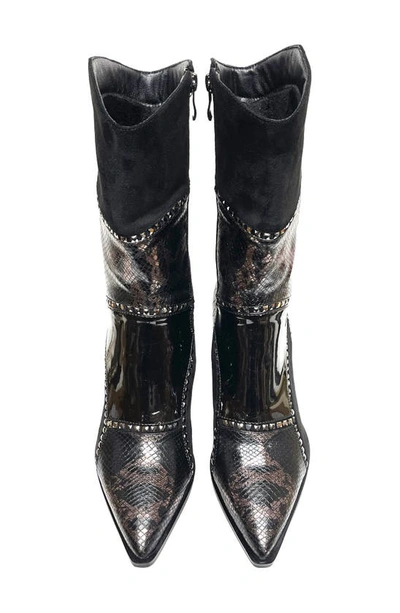 Lady Couture Art Patchwork Studded Snake Embossed Boot In Black