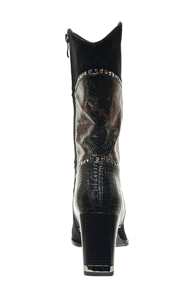 Lady Couture Art Patchwork Studded Snake Embossed Boot In Black