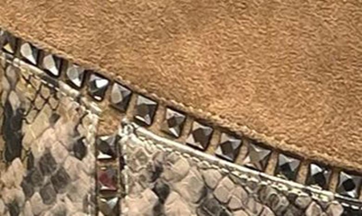 Lady Couture Art Patchwork Studded Snake Embossed Boot In Taupe