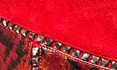 Lady Couture Art Patchwork Studded Snake Embossed Boot In Red