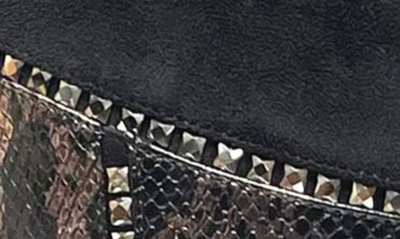 Lady Couture Art Patchwork Studded Snake Embossed Boot In Black
