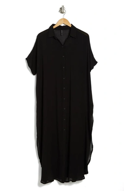 Shop Boho Me Long Shirt Cover-up Dress In Black