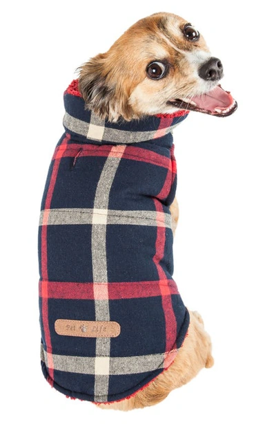 Shop Petkit Pet Life® Allegiance Classic Plaid Print Pet Coat In Blue And Red Plaid