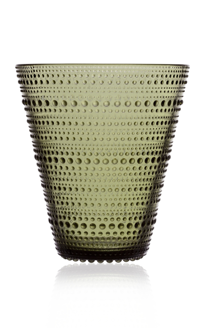 Shop Iittala Kastehelmi Pressed Glass Vase In Green
