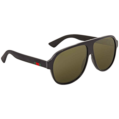 Shop Gucci Green Pilot Mens Sunglasses Gg0009s 001 59 In Black / Green