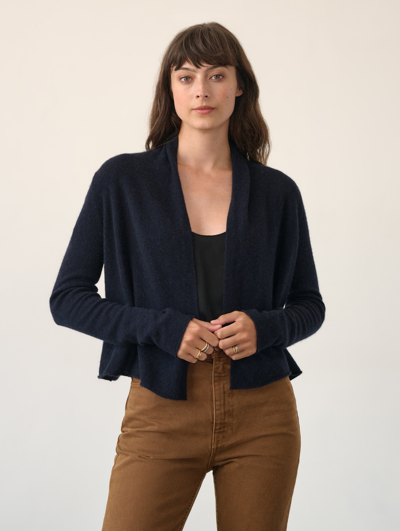 Shop White + Warren Cashmere Cropped Trapeze Cardigan Sweater In Deep Navy Blue