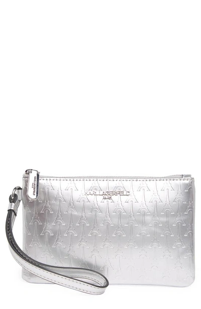 Shop Karl Lagerfeld Paris Embossed Wristlet In Silver