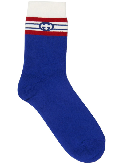 Shop Gucci Color-block Intarsia Socks In Blue