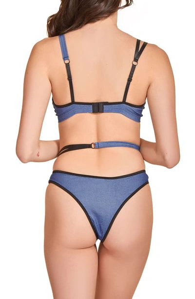 Hauty Strappy Micro Denim Bra & Panties Set In Blue