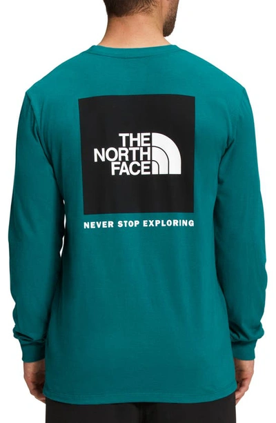 Shop The North Face Long Sleeve Nse Box Logo Graphic Tee In Harbor Blue/ Tnf Black