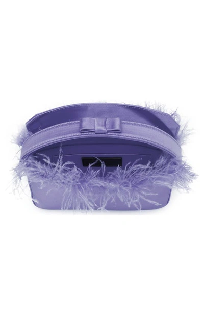 Shop Mach & Mach Feather Trim East/west Satin Top Handle Bag In Lavender