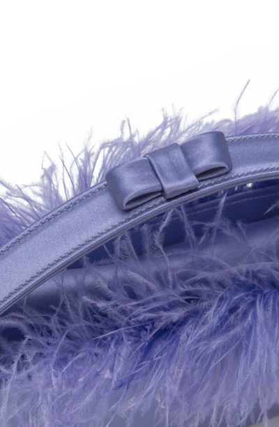 Shop Mach & Mach Feather Trim East/west Satin Top Handle Bag In Lavender