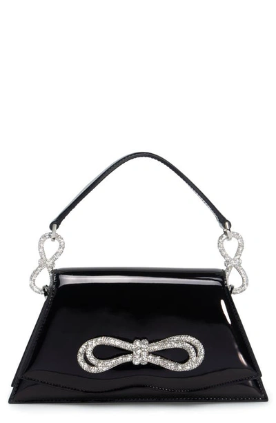 Shop Mach & Mach Samantha Double Crystal Bow Patent Leather Top Handle Bag In Black