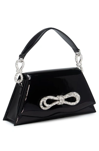 Shop Mach & Mach Samantha Double Crystal Bow Patent Leather Top Handle Bag In Black