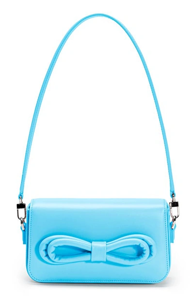 Shop Mach & Mach Puffer Bow Leather Shoulder Bag In Sky Blue