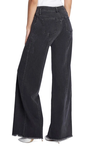 Wash Lab Denim Front Slit Wide Leg Jeans In Brushed Black