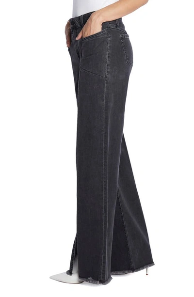 Wash Lab Denim Front Slit Wide Leg Jeans In Brushed Black