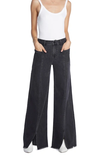 Wash Lab Denim Front Slit Wide Leg Jeans In Brushed Black