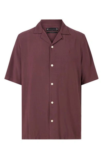 Shop Allsaints Venice Relaxed Fit Short Sleeve Button-up Camp Shirt In Beaujolais Red