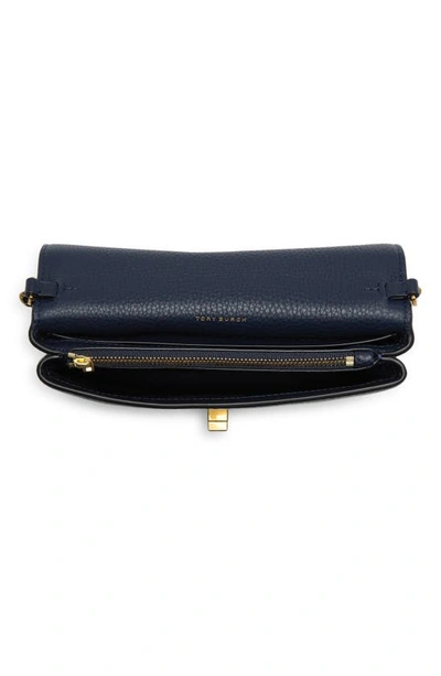 Shop Tory Burch Kira Pebble Leather Wallet On A Chain In Royal Navy