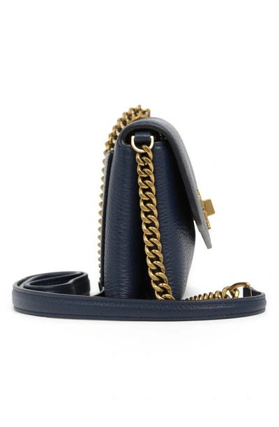 Shop Tory Burch Kira Pebble Leather Wallet On A Chain In Royal Navy