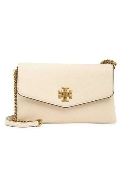 Shop Tory Burch Kira Pebble Leather Wallet On A Chain In New Cream