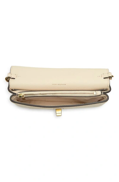 Shop Tory Burch Kira Pebble Leather Wallet On A Chain In New Cream